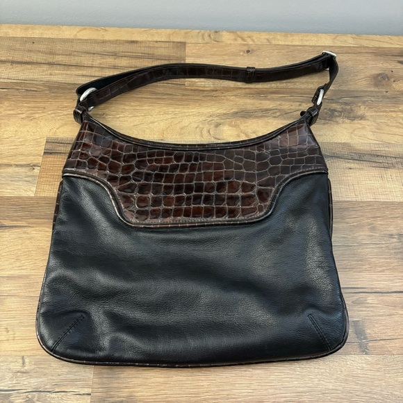 Brighton Croc Embossed Patent Leather Crossbody Handbag Purse - Picture 3 of 11